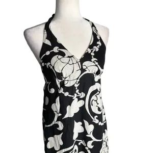 Y2K Old Navy Floral Maxi Dress Black White S Linen Blend Babydoll‎ Halter Beachy thumbnail 5