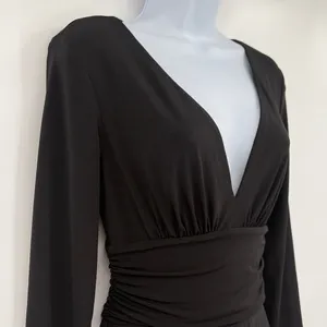Max and Cleo Fit Flare Dress Sz M Mob Wife Glam Cocktail Plunge Neck Sexy Black thumbnail 5