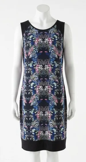 Nicole by Nicole Miller Shift Dress Black Floral Mirror Print Sleeveless Size L thumbnail 1