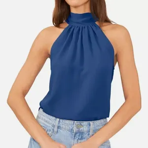 1.State‎ Women's Size Small Sleeveless High Neck Blouse Chiffon Deep Cobalt Blue thumbnail 1