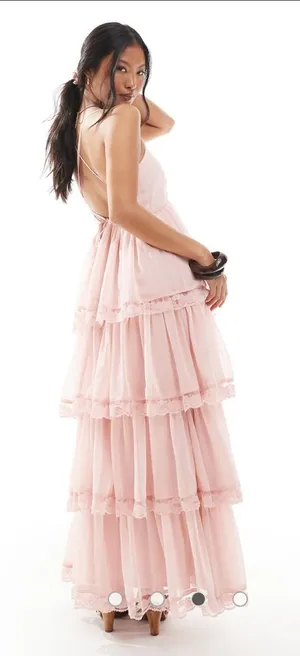 🎀 ASOS Dusky Pink Tiered Chiffon Maxi Dress thumbnail 1