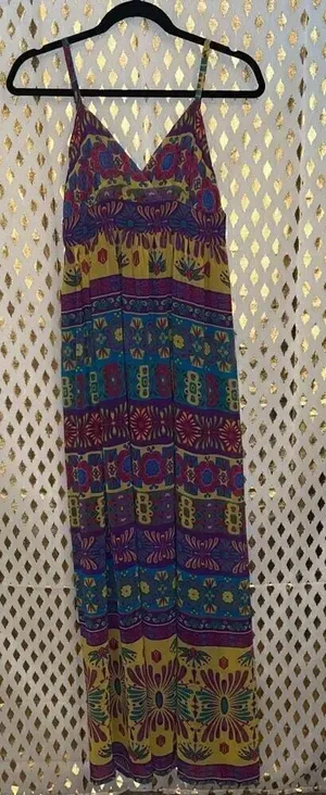 Long flowy boho maxi dress floral mosaic size S thumbnail 1