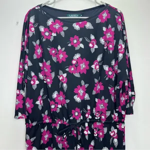 NWT Ralph Lauren Purple Black‎ Floral Tie Waist 3/4 Sleeve Stretch Dress Size 1X thumbnail 4