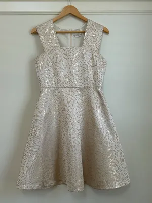 Le Soir Molly Bracken Fit & Flare Dress S Cream Gold Metallic Jacquard Lined thumbnail 1
