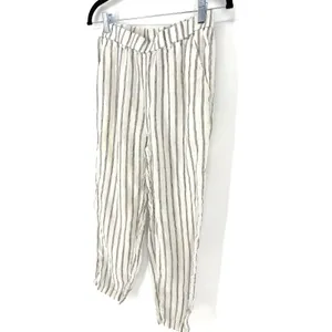 Quince Linen Pants Striped Small White Black Elastic Waist Pockets Sustainable thumbnail 3