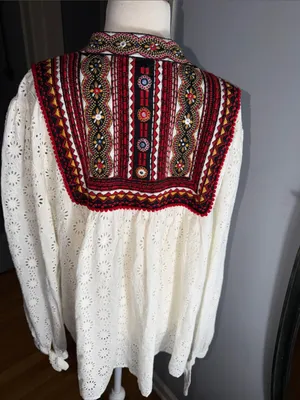Zara White Eyelet Tunic with Red Multicolor Embroidered Yoke thumbnail 7