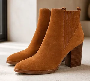 Marc Fisher Alva Cognac Brown Suede Pointed Western Toe Block Heel Booties 9.5M thumbnail 1