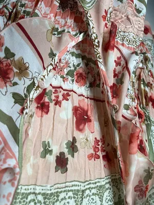 Y2K Vintage Pastel Floral Crinkle Textured Flared Sleeve Wrap Fairycore Blouse thumbnail 7