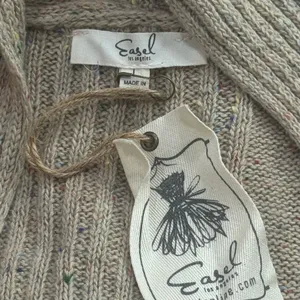 NEW‎ Easel Tan Multicolor Micro Dot Ruffle Cardigan Holiday Wool Blend Cozy L thumbnail 8