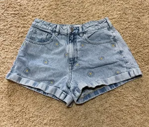 PacSun Light Blue Daisy Embroidered Denim Shorts thumbnail 1