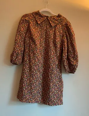 Free People Fall Dress Mini Long Puffed Sleeve 6 Women Peter Pan Collar Brown thumbnail 1