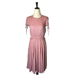 Gal Meets Glam Pink And‎ Red Polka Dot Corinne Fit And Flare Midi Dress Size 4 thumbnail 3