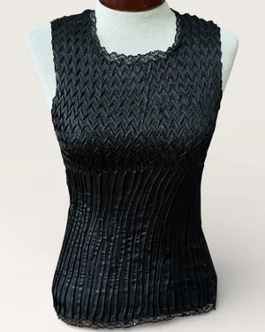 Serenade Crinkle Texture Sleeveless Top Size Small Y2K Lace Trim thumbnail 1