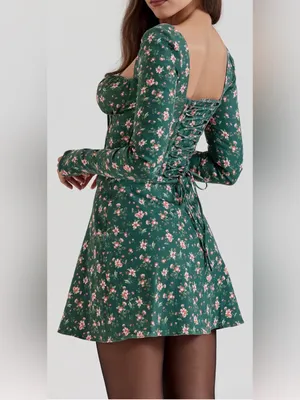 NEW House of CB MALIKA Green Floral Corset‎ long sleeve Mini Dress sz XS thumbnail 5