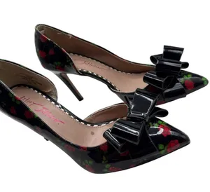 Betsey Johnson Size 6 Floral Pointed-Toe Heels W/ Bow Access Black/Red thumbnail 7