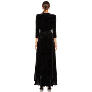 Retrofête Flora Black Velvet Polka Dot Wrap Dress Women’s Size Small thumbnail 2