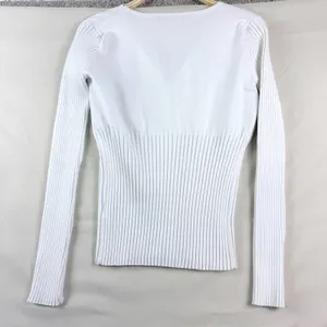 Bellini Size M White Ribbed Zip Front Studded V Neck Cardigan Sweater Y2K Glam thumbnail 3