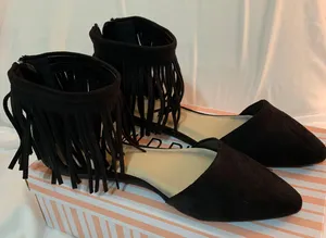 Wild Diva Lounge Fringed Black Suede Flats- Brand New thumbnail 1