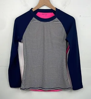 GAP Striped Navy Blue Pink Long Sleeve Athletic Top size Medium thumbnail 1