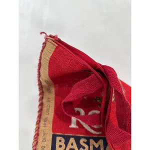 Royal Basmati Rice Burlap Tote Bag Reusable Zippered Market Sack Red Tan 18x13.5 thumbnail 3