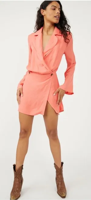 Free People Simone Wrap‎ Mini Blazer Dress Large Bell Sleeve Party Event Western thumbnail 1