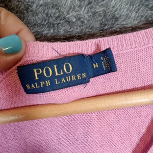 Polo Ralph Lauren High Low V Neck Sweater Womens Pink Cotton Blend Sz M thumbnail 2