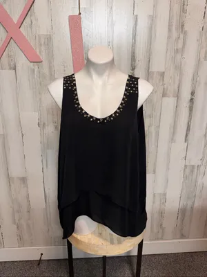 New York & Company Layered Chiffon Tank Top Womens XL Black Studded Blouse thumbnail 6