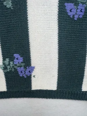 Vintage 90s Paris Sport Club Floral Striped Knit Sweater L Cottagecore Grandma thumbnail 12
