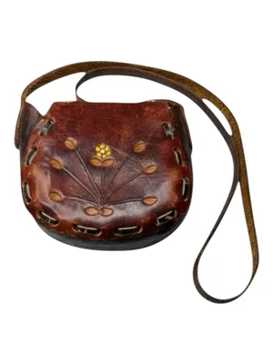 Vintage 70’s: OOAK Handpainted Hippie Flower ✌︎︎ Mini Handbag ✌︎︎ Saddle Leather thumbnail 6