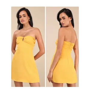 Lulus Gillian Yellow Pleated Strapless Mini Dress Size XS Sleeveless Party thumbnail 2