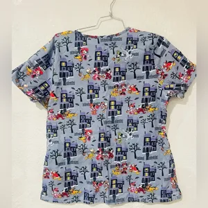 Disney Halloween Size L Multicolored Scrub Top Mickey Minnie Goofy Like new thumbnail 3