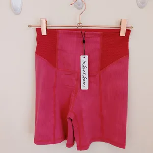 NWT For Love & Lemons Dani Ribbed Pink Bike Shorts thumbnail 1