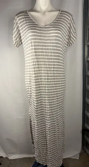 Pink Lily Gray and White Striped Maxi Dress thumbnail 1