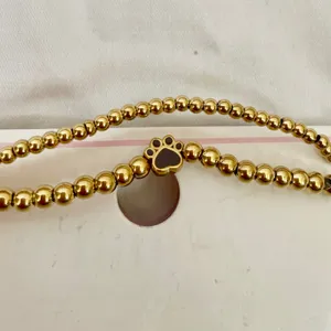 Tiny Tags‎ Furry Friend Bracelet Stack Gold Beaded Paw Print Charm 2pc Set NEW thumbnail 3