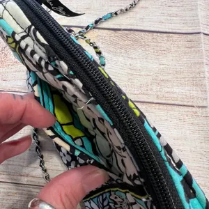 Vera Bradley Floral Quilted Cotton Mini Crossbody Bag Blue White Chain Strap thumbnail 9