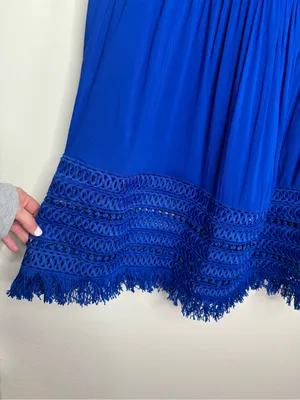 Ramy Brook Royal Blue Crochet Fringe Trim Maxi Skirt thumbnail 4