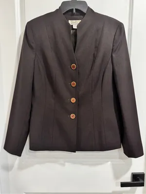 Emily Brown Collarless Button Down Fitted Blazer Jacket 8 Dark Chocolate Career thumbnail 2