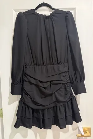NWT TCEC Black Long-Sleeve Ruffle Tiered Mini Dress thumbnail 1