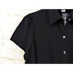 Hot Topic Shirt Women M Black Psychic Reader Tie Front Button Goth Witch Moon thumbnail 3