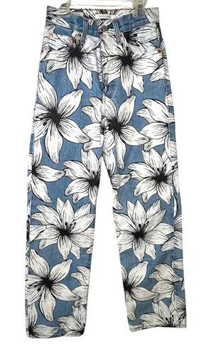 Levis x Farm Rio Ribcage Straight Jeans Womens 24 Blue Tropical Ankle High Rise thumbnail 1