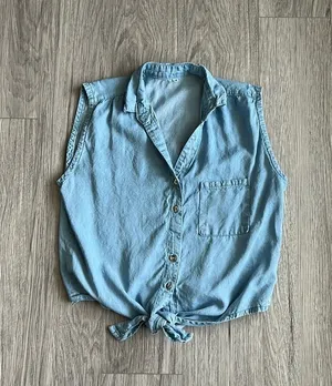 Jeans Button Up Tank Top Knot Front Size M Blue Size M thumbnail 1