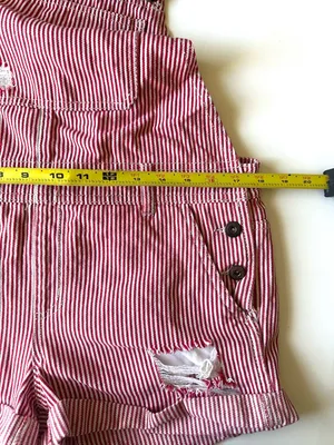 Forever 21 Y2K Red and White Striped Denim‎ Overalls Shorts Women’s Sz 29 thumbnail 7