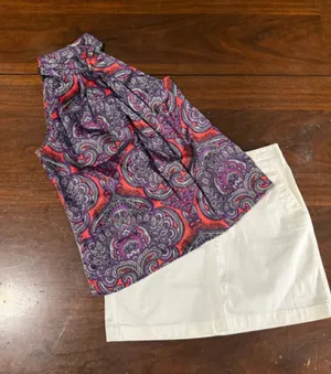 New York & Company Halter Tank Top Orange Purple Paisley Size Small thumbnail 1