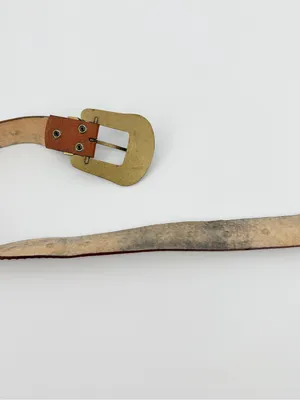 VTG Y2K Studded Western Women Belt XL Amber Accents Bronze 100% Italian Leather thumbnail 14