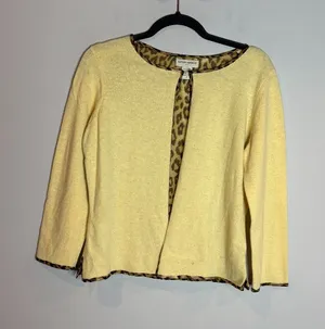 Y2K Banana Republic Angora Rabbit Hair Wool blend Silk lined yellow cardigan thumbnail 1