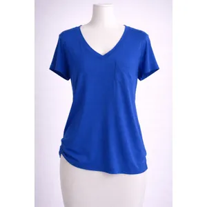 Femme by Tresics Royal Blue V Neck Pocket Tee Cobalt Womens XL thumbnail 2