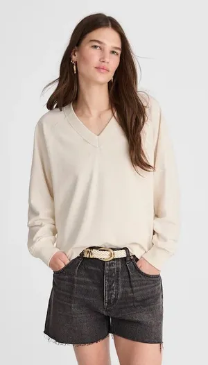 Madewell Cotton Terry‎ V-Neck Sweatshirt Vintage Ivory White NWT Size XXS thumbnail 1