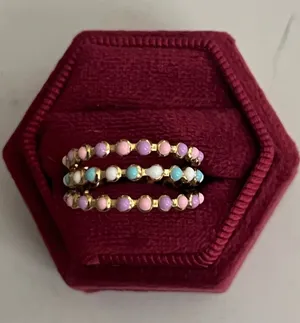 Pastel Bead Stackable Ring Set in Gold Adjustable Size 6 thumbnail 1