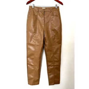 Aritzia Wilfred Rebel High Waisted Vegan Leather Pants Camel Edgy Chic Sz 8 thumbnail 3