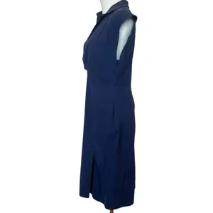 Area Stars Blue Midi Shirt Dress SMALL Career Work Linen Cotton Designer $150 thumbnail 3